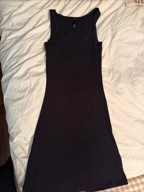 SKIMS Black Ribbed Scoop Neck Midi Dress
